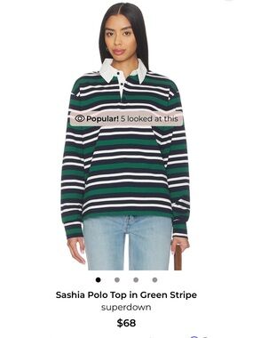 Superdown Sashia Green Striped Polo Top, size M